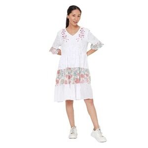 Myra Bag Ivory Embroidered Boho Babydoll Dress Women's M